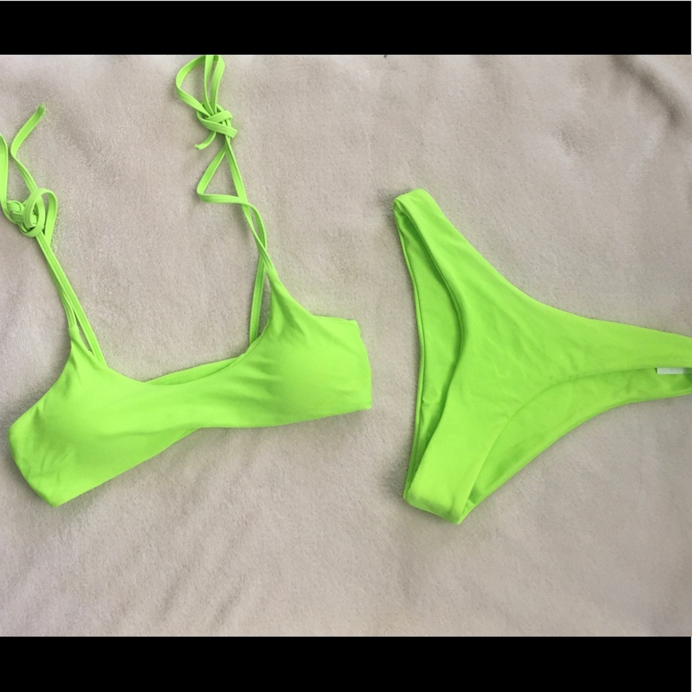 neon green bikini with high waisted bottoms